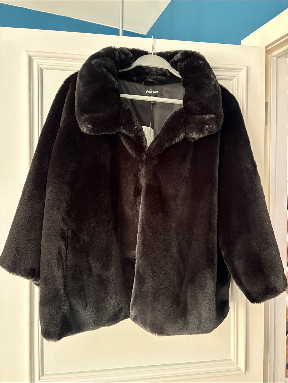 Plus Size Faux Fur Jacket in Black